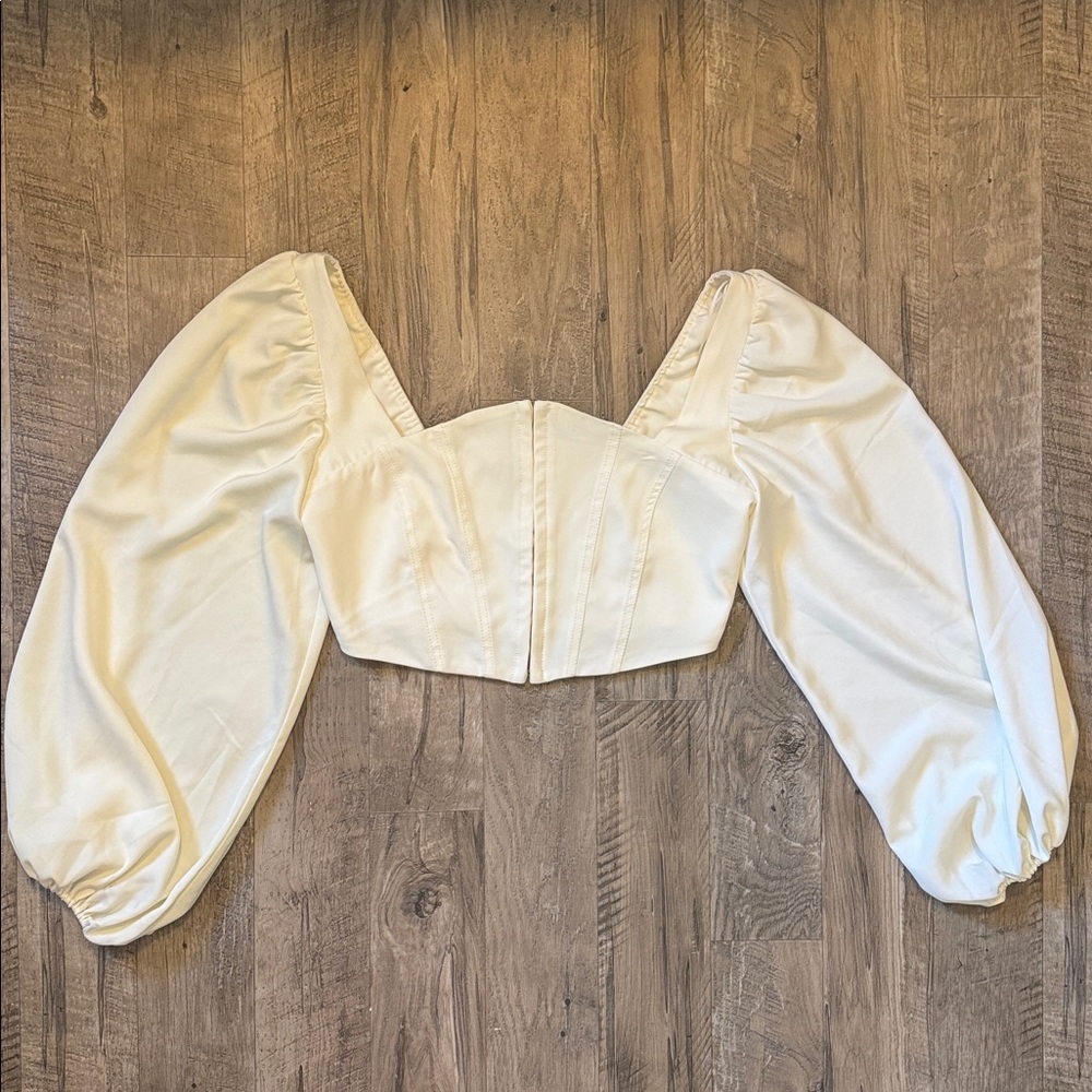 Urban Outfitters-Cream Corset Long Sleeve Top-Size M